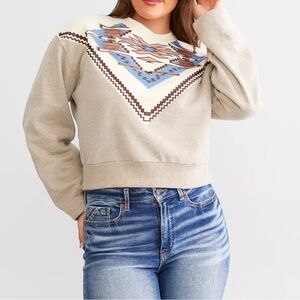 Ariat Women Chimayo Pullover Sweater Cream Size S Embroidered Crop